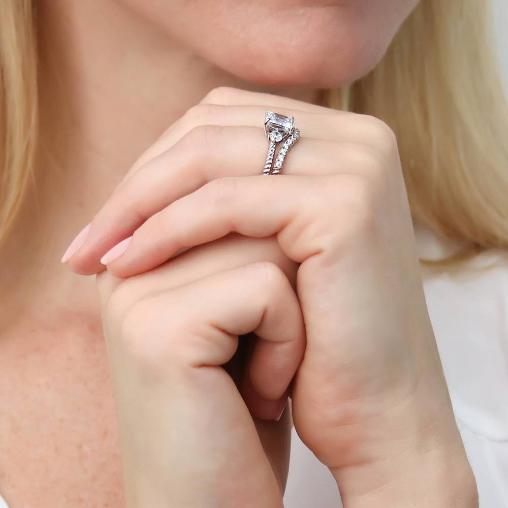 Woven Wishbone Chevron CZ Eternity Ring in Sterling Silver