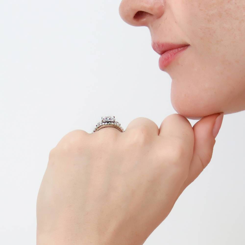 3-Stone Woven Princess CZ Ring Set in Sterling Silver