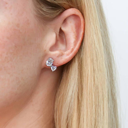 Model Wearing 2-Stone Stud Earrings Style E1693-01