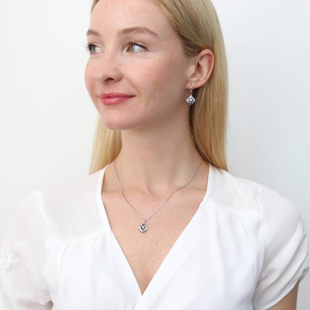 Model wearing Woven CZ Fish Hook Earrings in Sterling Silver, 4 of 5