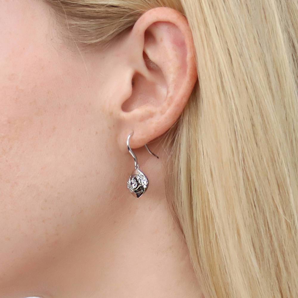 Model wearing Woven CZ Fish Hook Earrings in Sterling Silver, 2 of 5