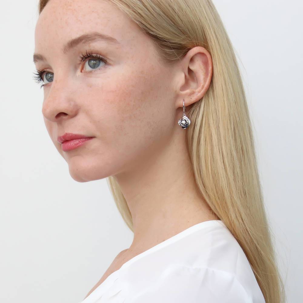 Model wearing Woven CZ Fish Hook Earrings in Sterling Silver, 3 of 5