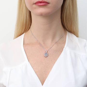 Halo Woven Oval CZ Pendant Necklace in Sterling Silver