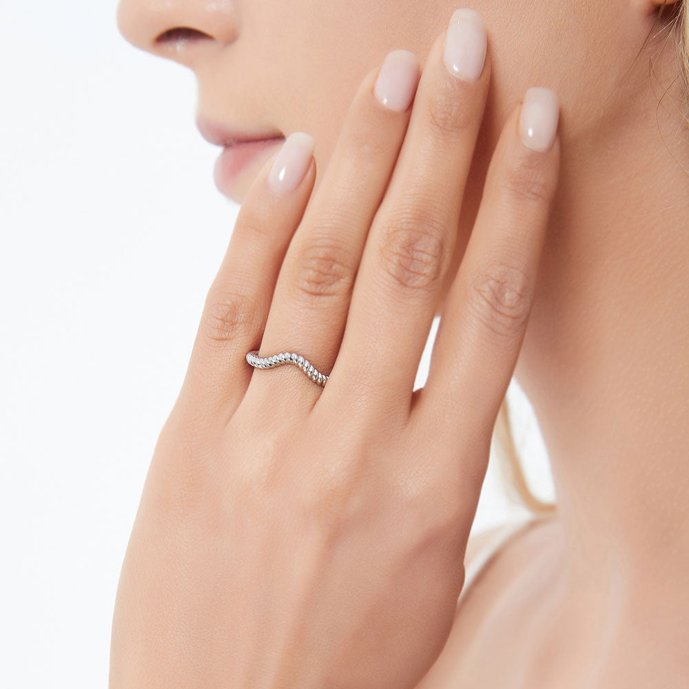 3-Stone Woven Wishbone Chevron CZ Ring Set in Sterling Silver