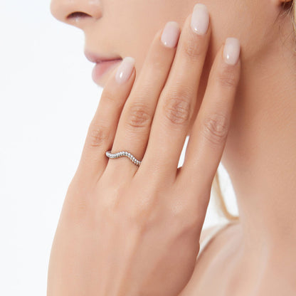 3-Stone Woven Wishbone Chevron CZ Ring Set in Sterling Silver