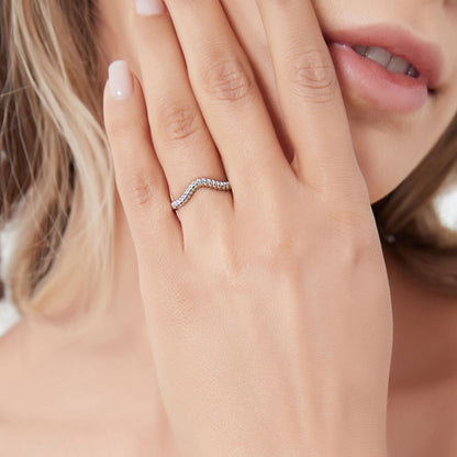 3-Stone Woven Wishbone Chevron CZ Ring Set in Sterling Silver