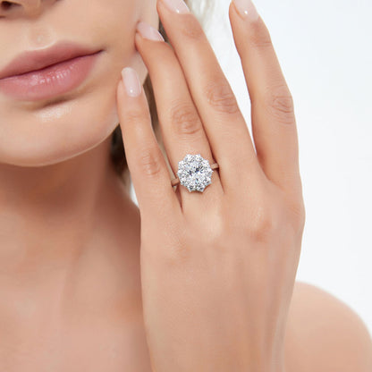 Flower Halo CZ Ring in Sterling Silver