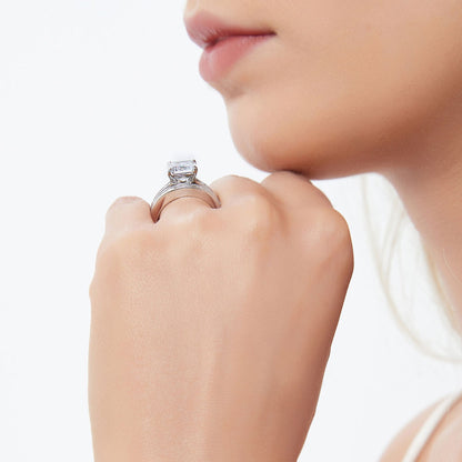 Solitaire 3.8ct Emerald Cut CZ Ring Set in Sterling Silver