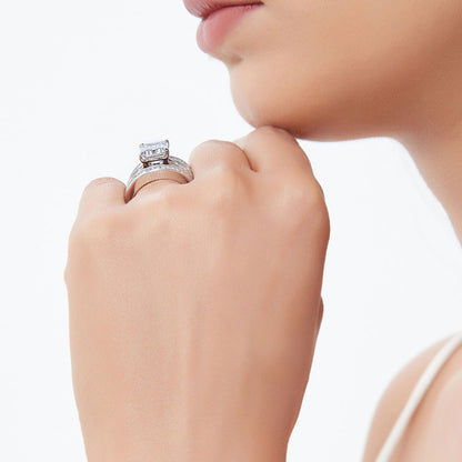 Solitaire 3.8ct Emerald Cut CZ Ring Set in Sterling Silver