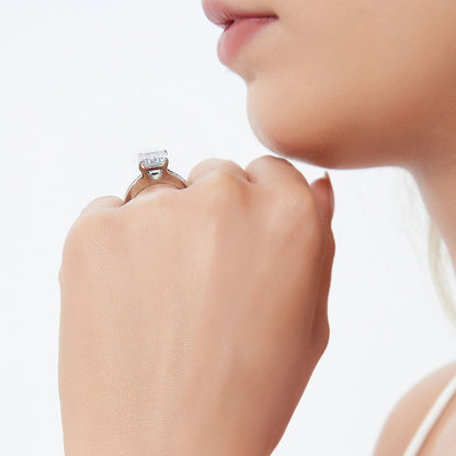 Solitaire 3.8ct Emerald Cut CZ Ring Set in Sterling Silver