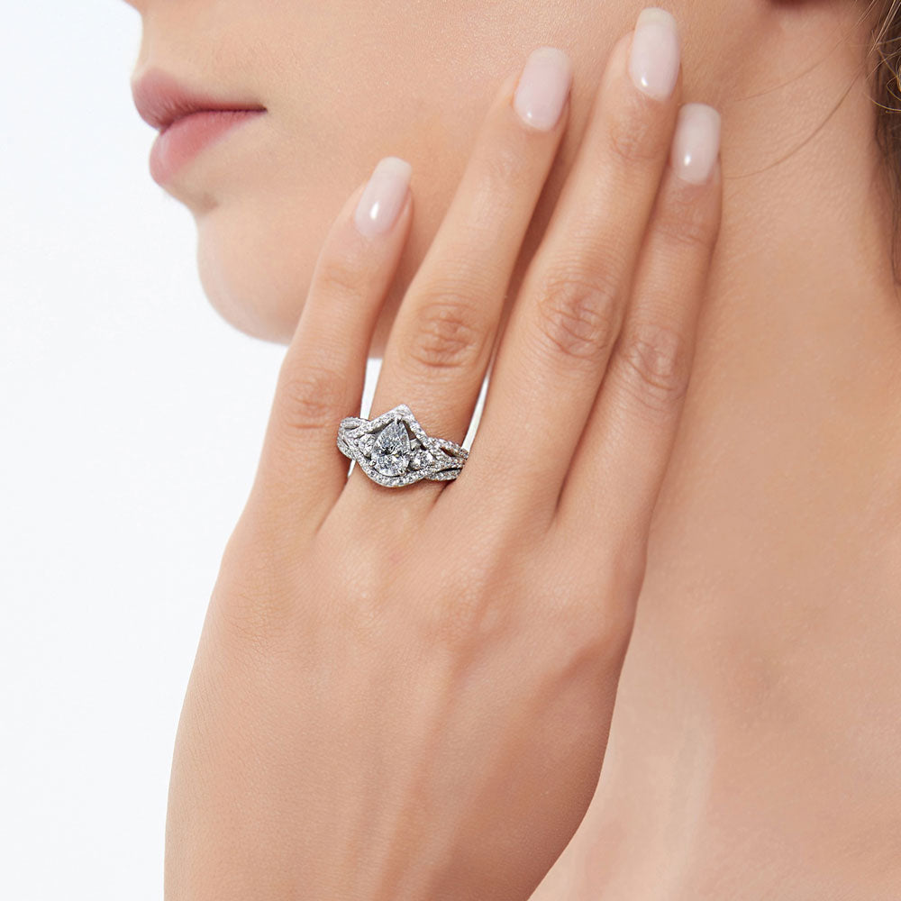 Wishbone Woven 3-Stone 1.3ct CZ Ring Set in Sterling Silver
