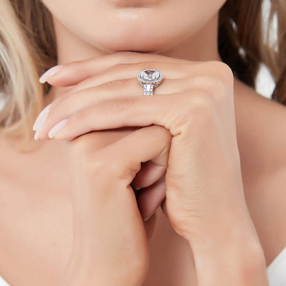 Halo Art Deco Oval CZ Ring in Sterling Silver