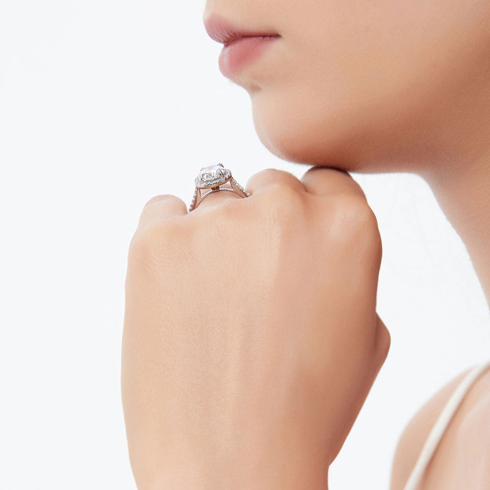 Halo Oval CZ Ring Set in Sterling Silver