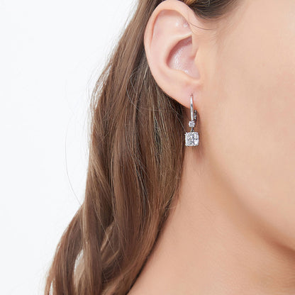 Solitaire 4ct Cushion CZ Leverback Earrings in Sterling Silver