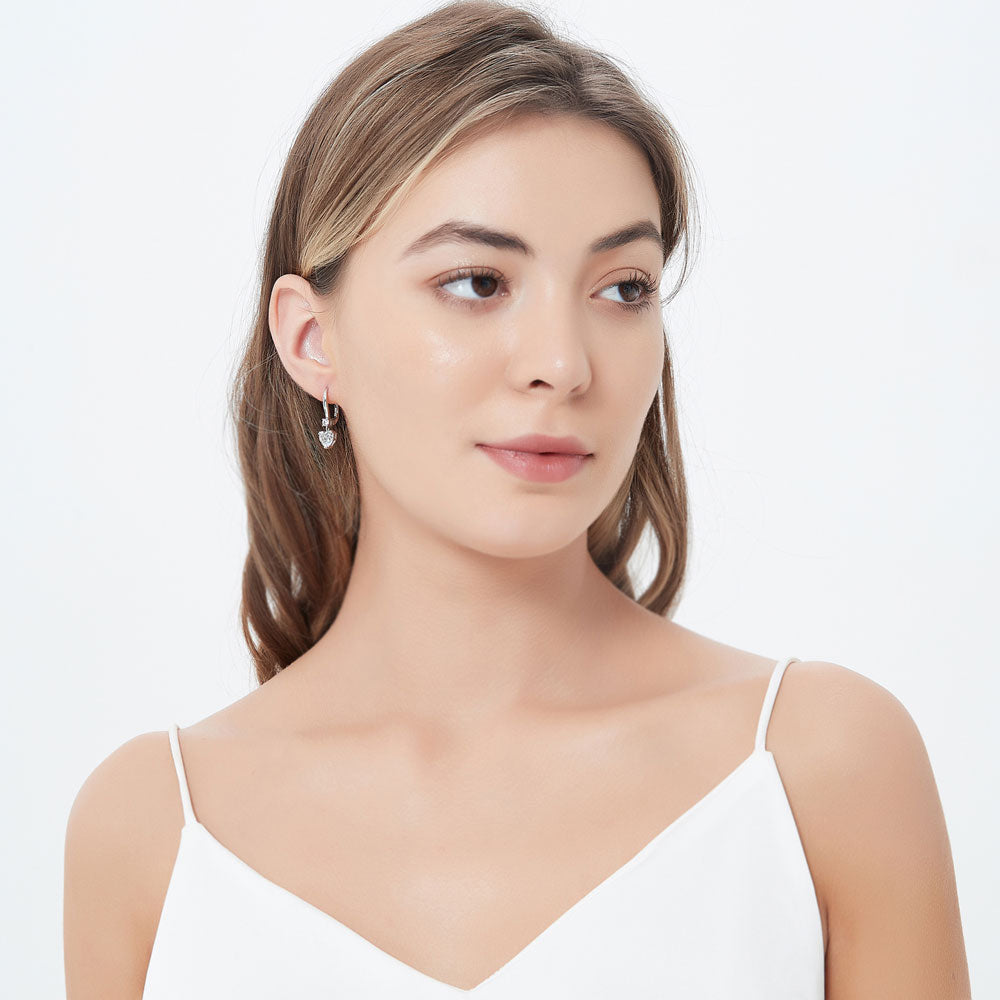 Solitaire 2.2ct Heart CZ Leverback Earrings in Sterling Silver