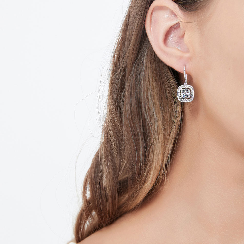 Halo Woven Cushion CZ Necklace and Earrings Set in Sterling Silver