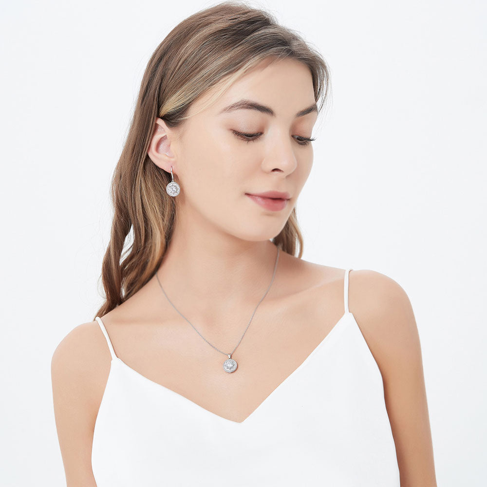 Cable Halo Art Deco CZ Necklace in Sterling Silver