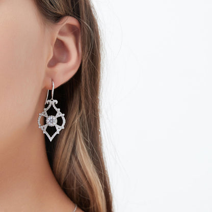 Woven CZ Fish Hook Chandelier Earrings in Sterling Silver