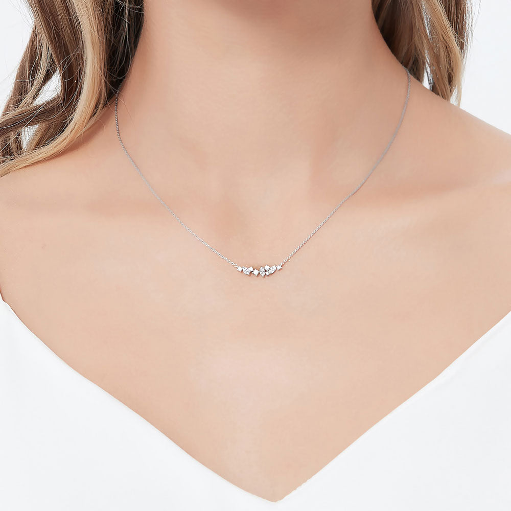 Cluster Bar CZ Pendant Necklace in Sterling Silver