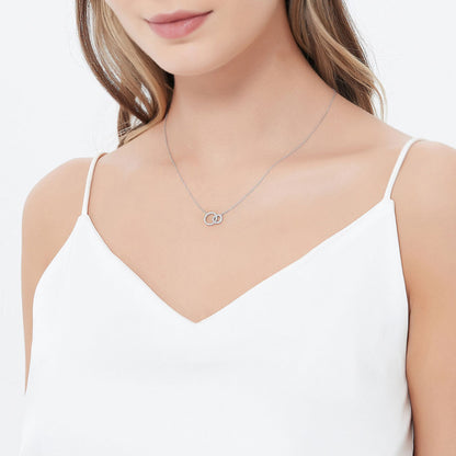 Open Circle Interlocking CZ Necklace in Sterling Silver