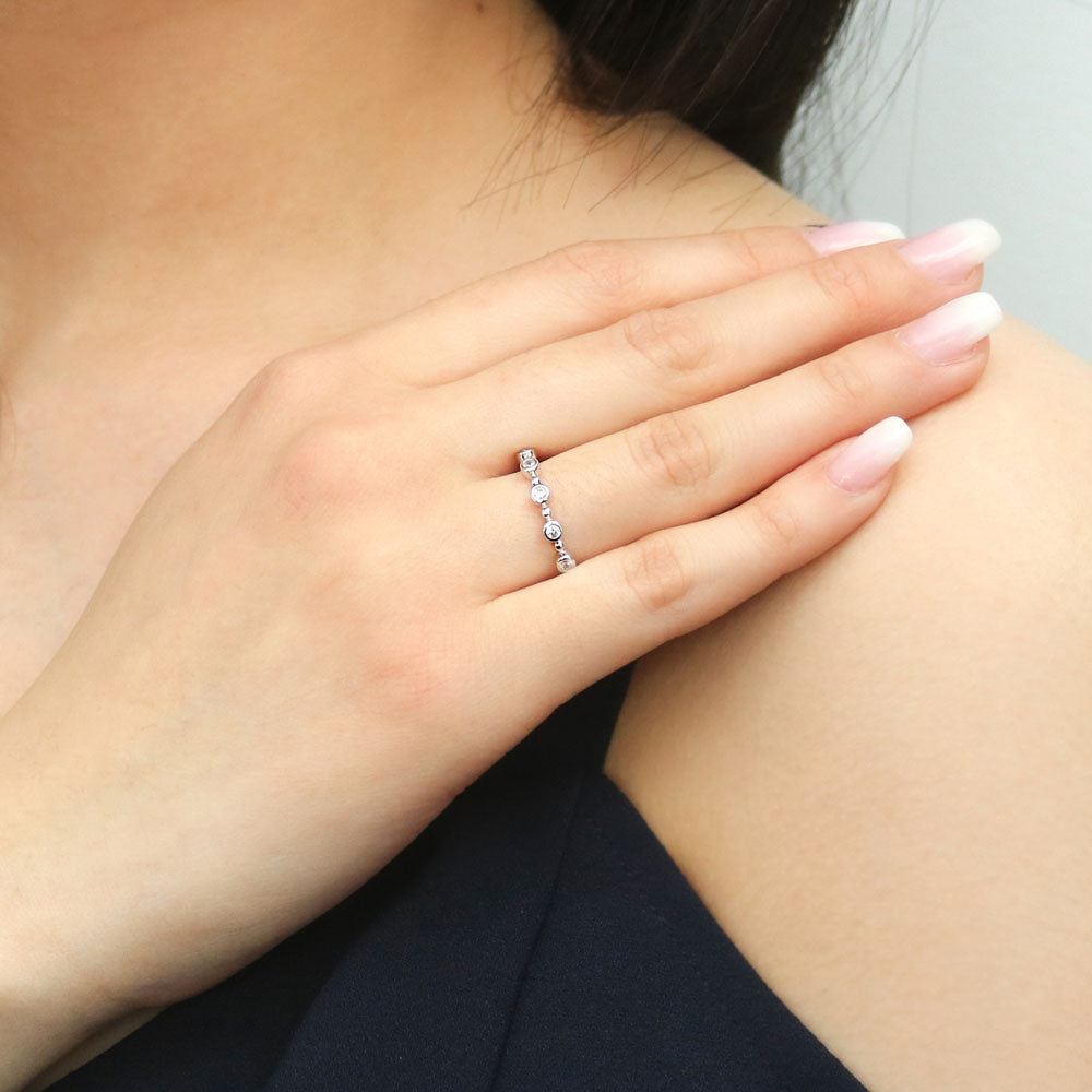 Bubble Bead Bezel CZ Eternity Ring in Sterling Silver