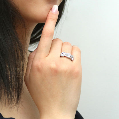 3-Stone Art Deco 2.1ct Oval CZ Ring in Sterling Silver