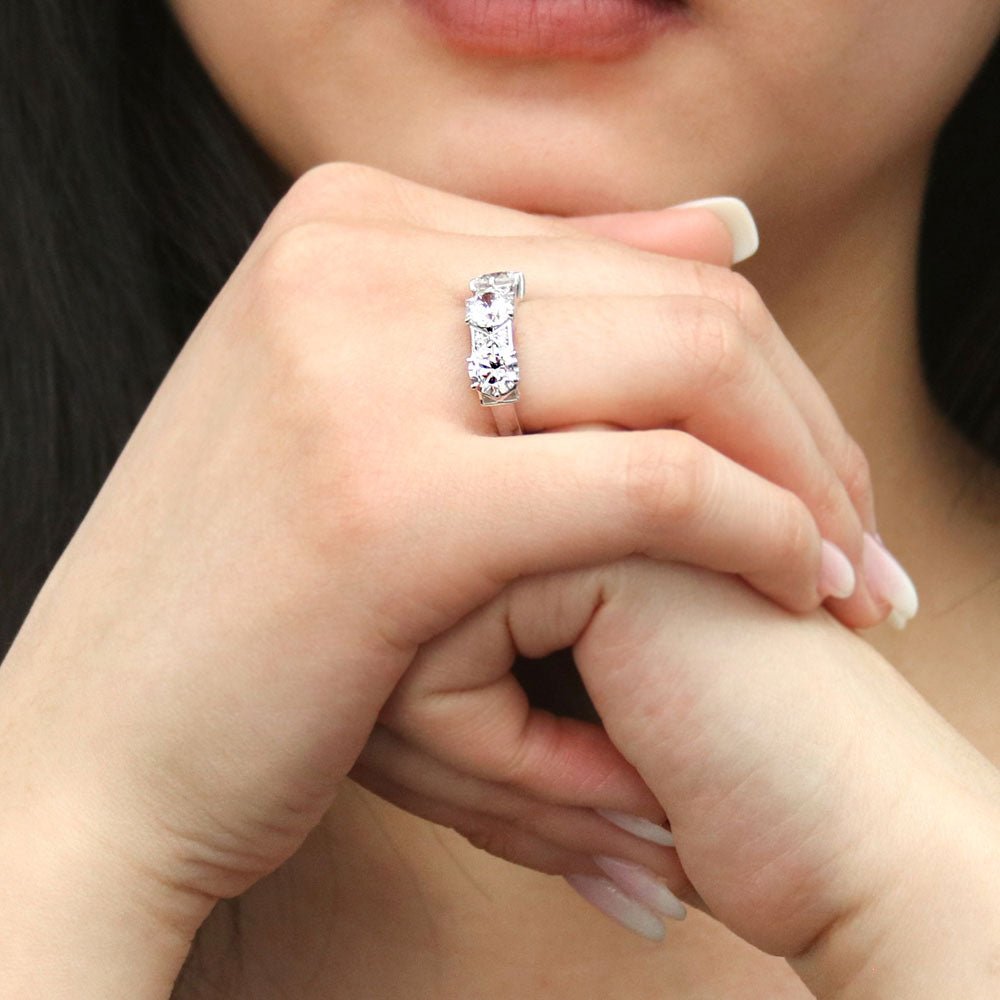 3-Stone Art Deco 2.1ct Oval CZ Ring in Sterling Silver
