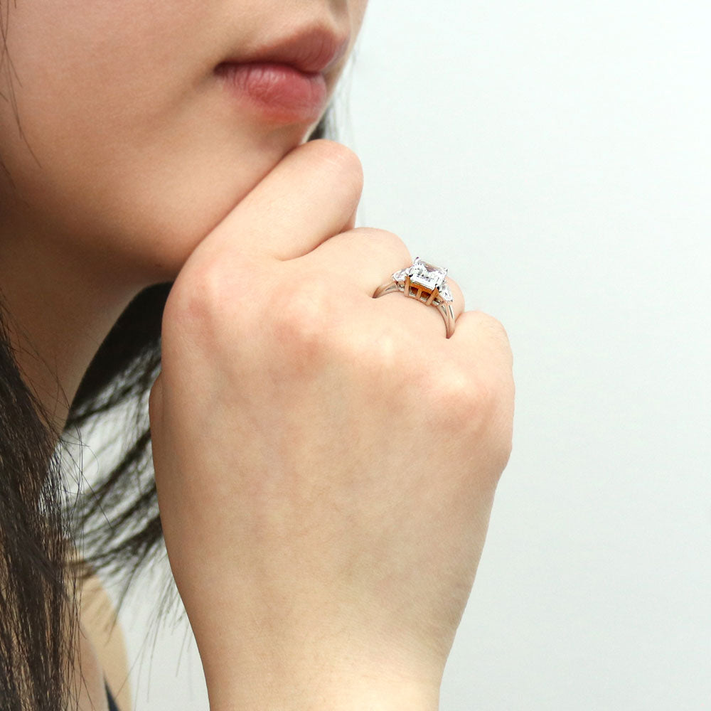 Model Wearing 3-Stone Ring Style R1816-01