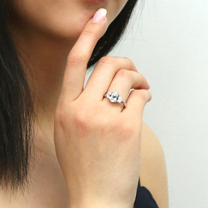 3-Stone 1.8ct Pear CZ Ring in Sterling Silver