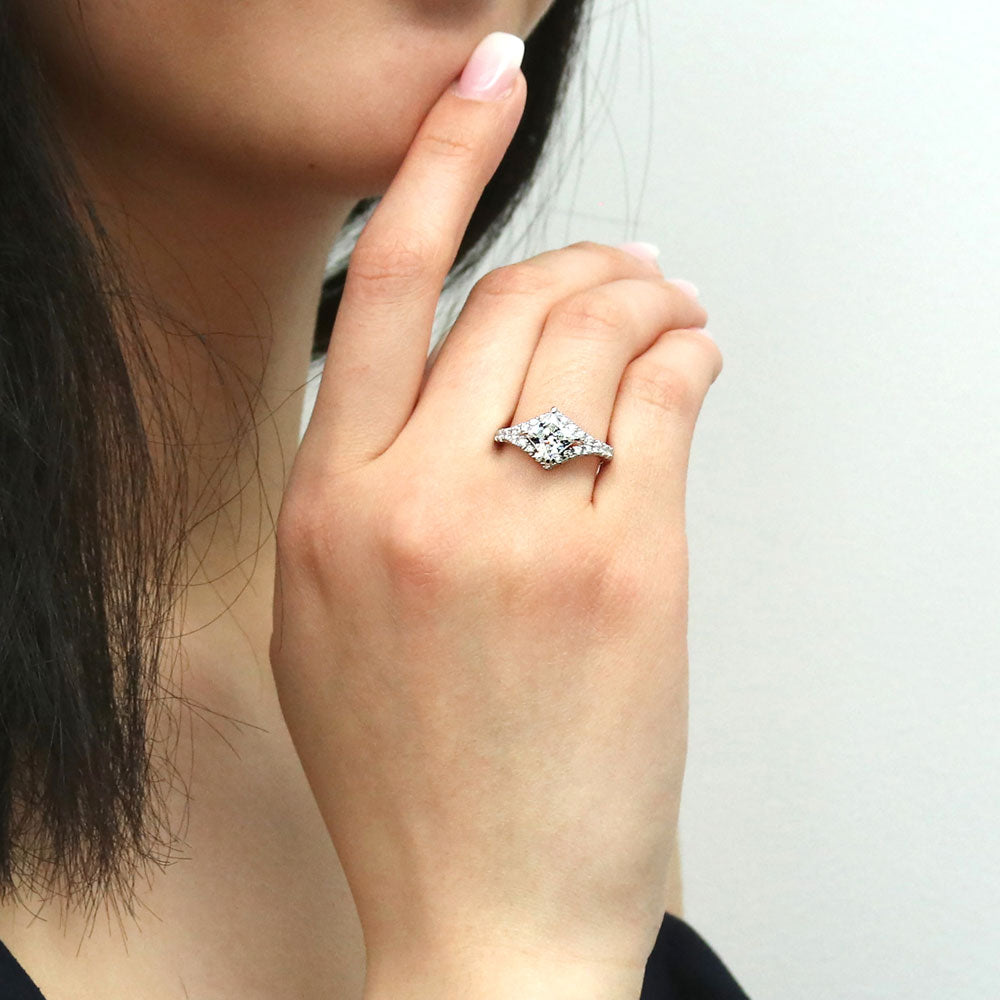 Model wearing CZ Ring in Sterling Silver, 6 of 9