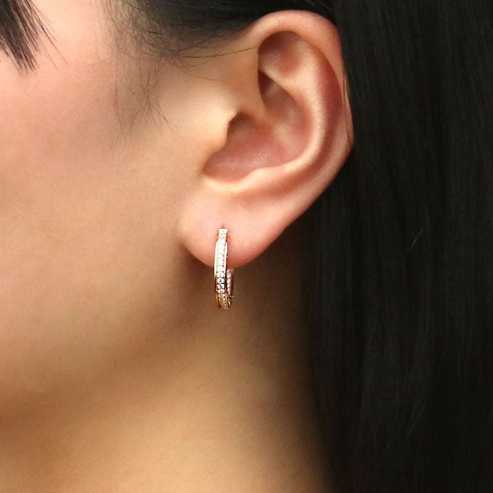 Bar CZ Medium Inside-Out Hoop Earrings in Sterling Silver 0.75"