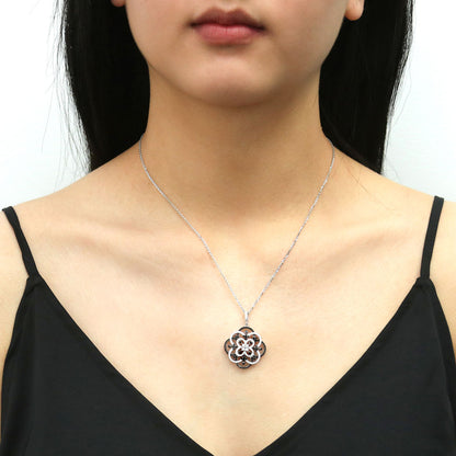 Flower Black and White CZ Set in Sterling Silver