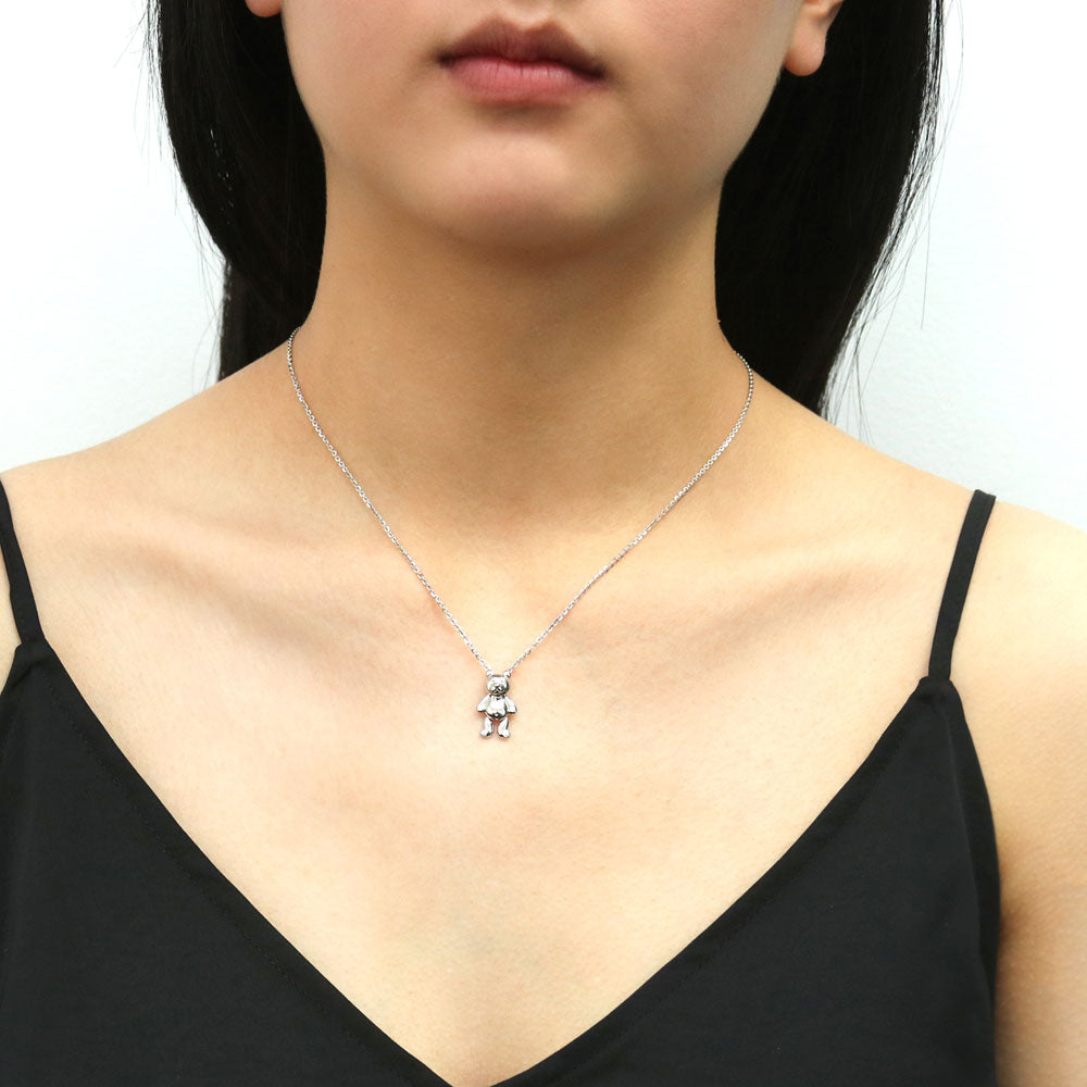 Model wearing Bear CZ Pendant Necklace in Sterling Silver, 2 of 9