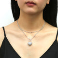 Model wearing Bead Paperclip Link Chain Necklace, 2 Piece, Rhodium Plated