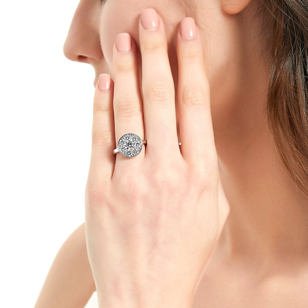 Model wearing Flower Halo CZ Ring in Sterling Silver, 2 of 8