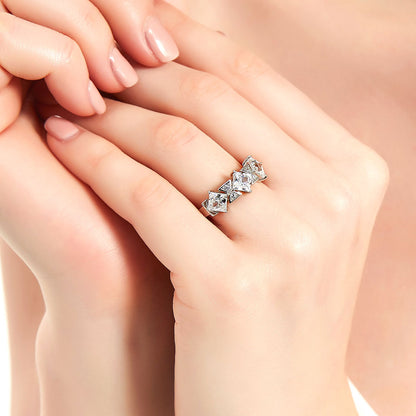 3-Stone Art Deco 2.1ct Princess CZ Ring in Sterling Silver