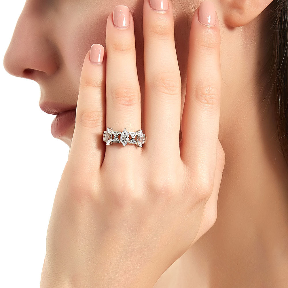 3-Stone Art Deco 1.35ct Marquise CZ Ring in Sterling Silver