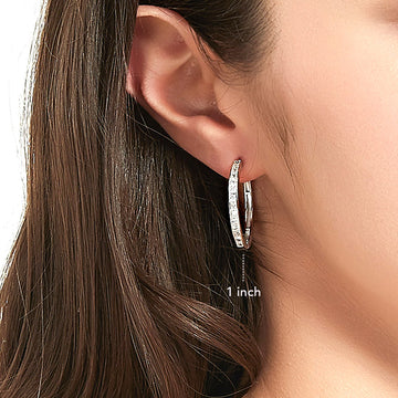 Bar CZ Hoop Earrings in Sterling Silver
