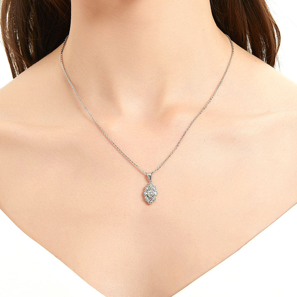 Halo Navette Marquise CZ Pendant Necklace in Sterling Silver