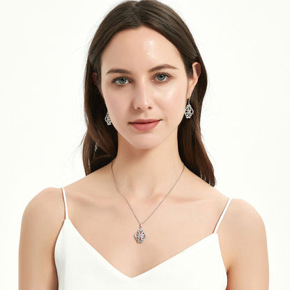 Flower Art Deco CZ Fish Hook Earrings in Sterling Silver