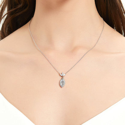 Halo Flower Marquise CZ Necklace in Sterling Silver