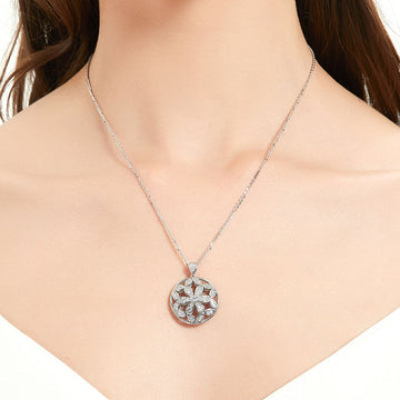 Flower Medallion CZ Pendant Necklace in Sterling Silver