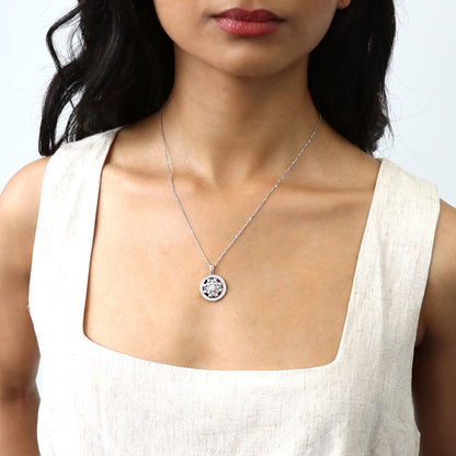 Flower Medallion Filigree CZ Necklace in Sterling Silver