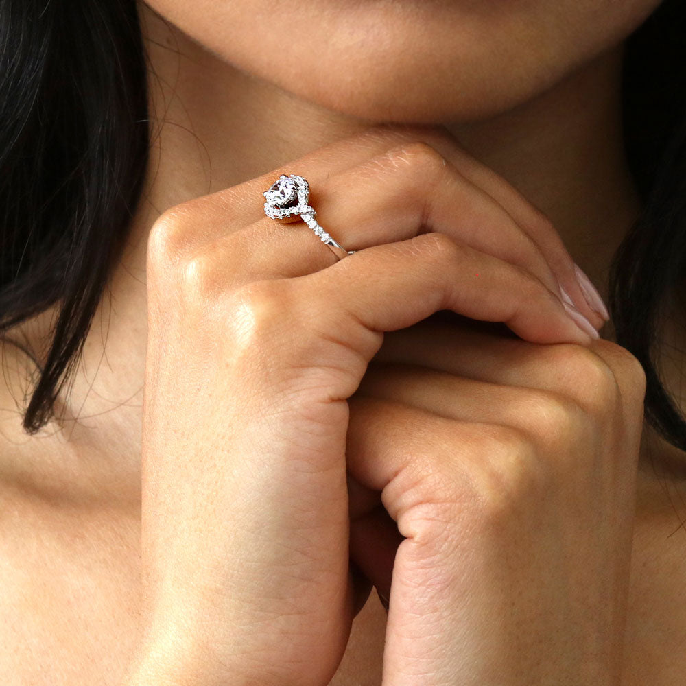 Model wearing Woven Halo CZ Ring in Sterling Silver, 7 of 9