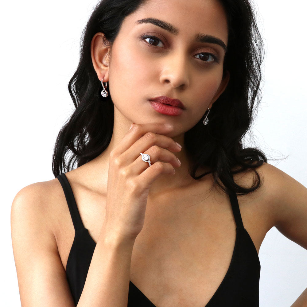 Model wearing Woven Halo CZ Ring in Sterling Silver, 9 of 9