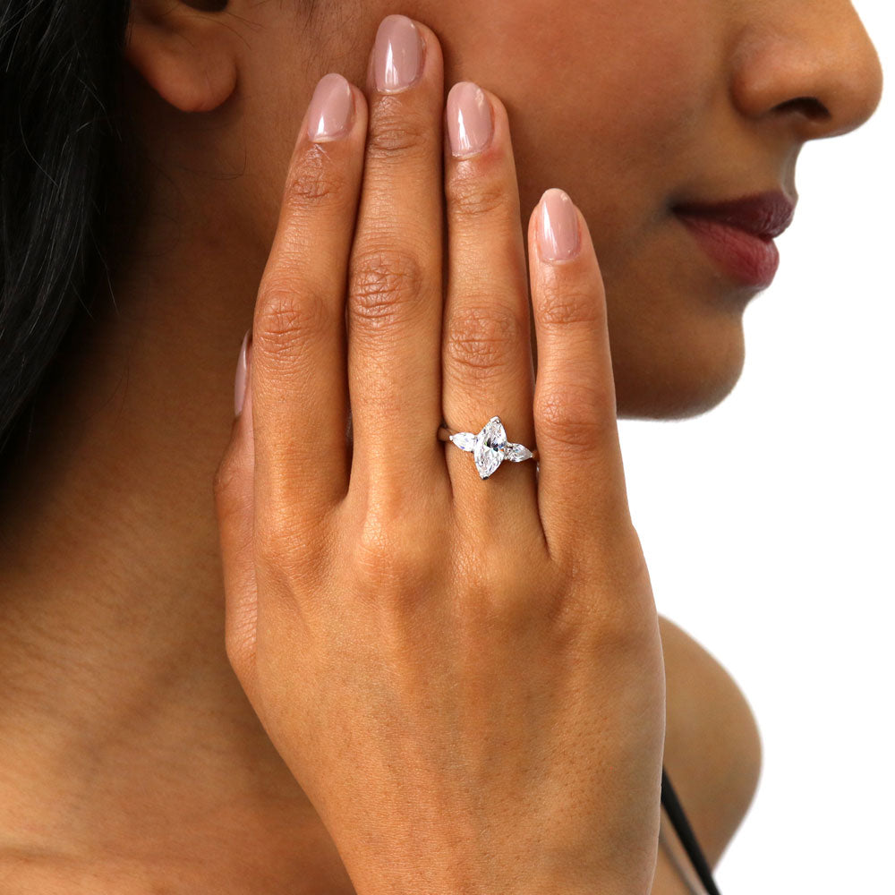 3-Stone 1ct Marquise CZ Ring in Sterling Silver