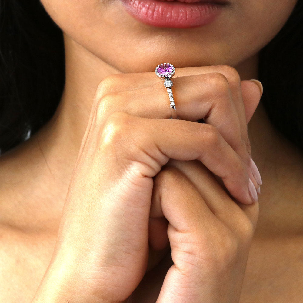 3-Stone Purple Oval CZ Ring Set in Sterling Silver