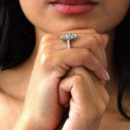 Halo Flower Art Deco CZ Ring in Sterling Silver