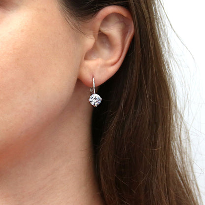 Solitaire 4ct CZ Leverback Earrings in Sterling Silver