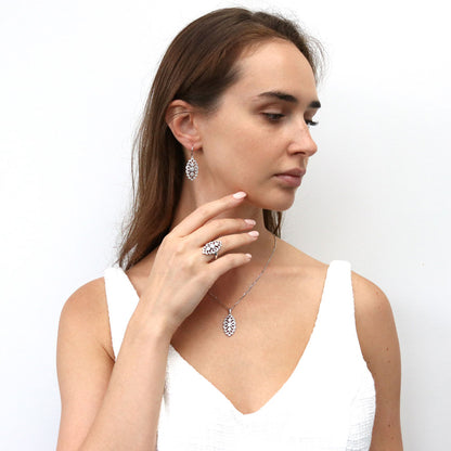 Navette Art Deco CZ Fish Hook Earrings in Sterling Silver